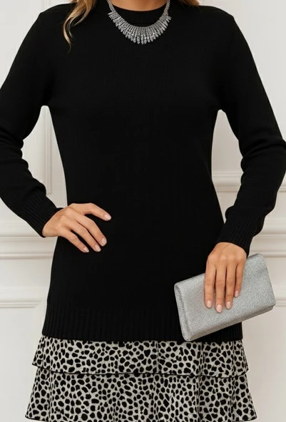 Lucky Life Kadın Uzun Kollu üst şardonlu Kaşkorse Alt Süprem Desenli Elbise ürün görseli 1