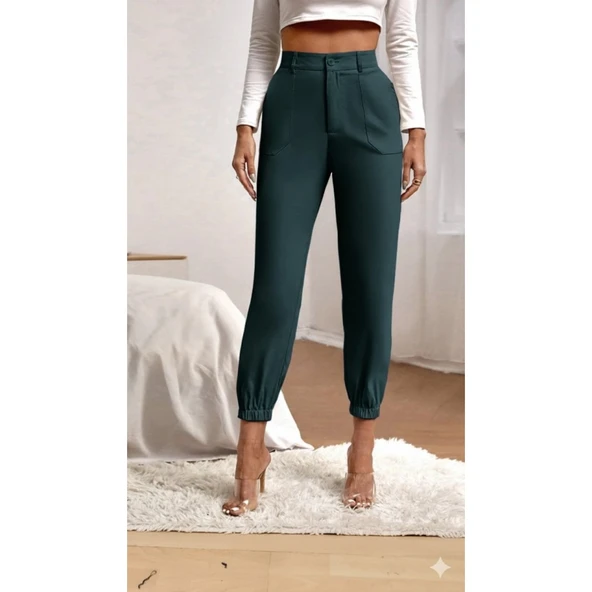 Lucky Life Lucky Life Kadın Yüksek Bel Cepli Paçası Lastikli Ithal Krep Pantolon - 2