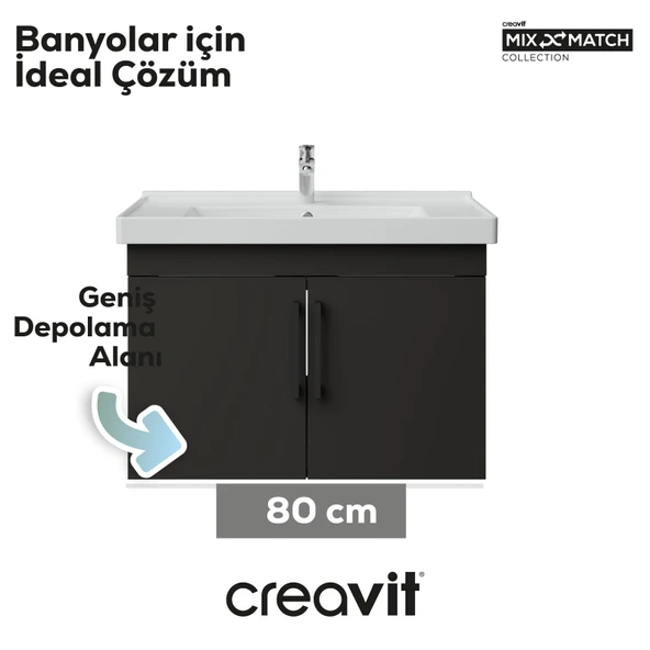 D20 80 Cm Kapaklı Lavabo Dolabı Antrasit Melamin Kapak - Resim 3