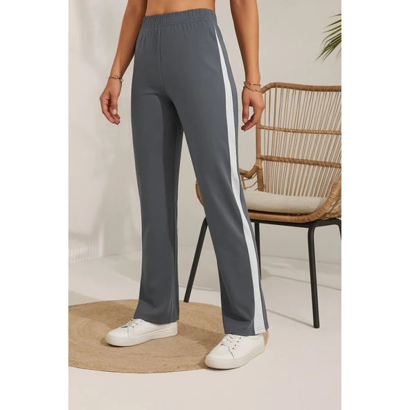 Lucky Life Lucky Life Kadın Yüksek Bel Yan şerit Detaylı Yırtmaçlı Viskon Iki Iplik Pantolon