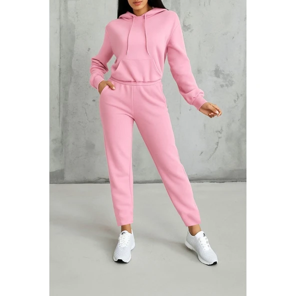 Lucky Life Lucky Life Kadın Uzun Kollu Kapşonlu Bağcıklı üç Iplik Bluz Ve Pantolon Ikili Takım