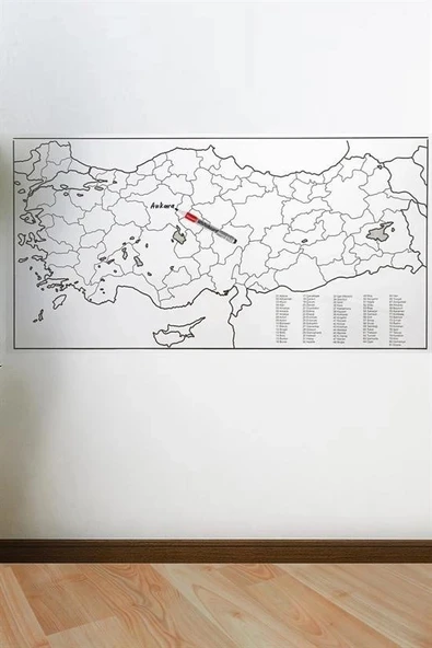 Yazılabilir Türkiye Haritası Manyetik Duvar Stickerı 110 x 56 cm - Resim 4