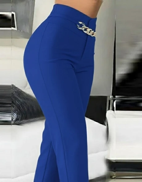 Lucky Life Kadın Yüksek Bel önden Zincir Detaylı Ithal Krep Pantolon ürün görseli