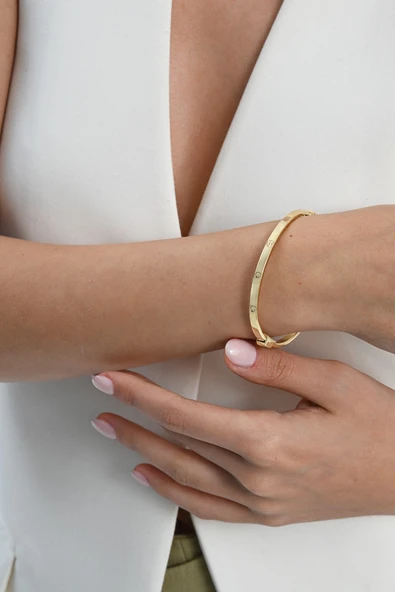 925 ayar Gümüş altın yaldızlı çivi deseni bilezik SGTL13039GOLD - Resim 3