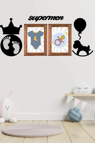 BUFFER® DECO103 Supermen Dekoratif Duvar Süsü Tablo Aksesuar Ahşap Tasarım Hediye Pano Sticker Seti - 4