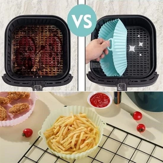 BUFFER® Renkli Isıya Dayanıklı Yıkanılabilir Silikon Fırın Ve Airfryer Yuvarlak Pişirme Matı 20 Cm - Resim 8