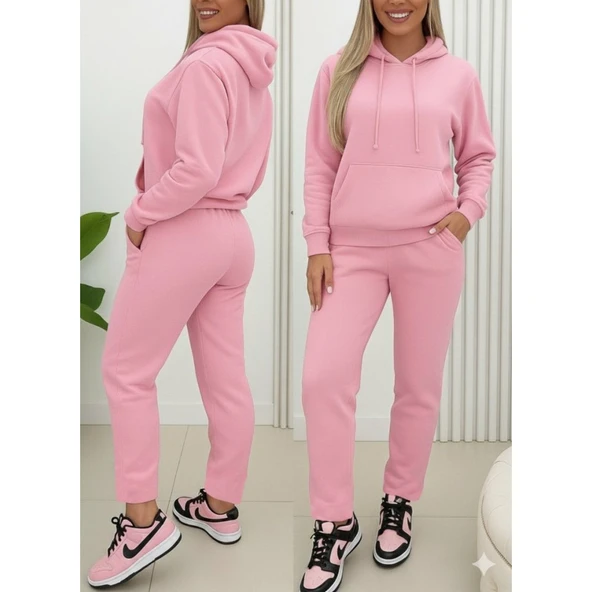 Lucky Life Lucky Life Kadın Uzun Kollu Kapşonlu Bağcıklı üç Iplik Bluz Ve Pantolon Ikili Takım - 2