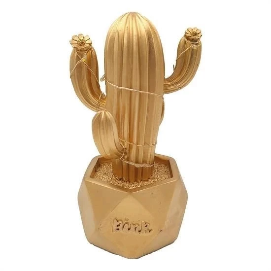 BUFFER® Led Işıklı Sevimli Kaktüs Dekoratif Masa Lambası Mini Biblo Gece Lambası-GOLD - Resim 5