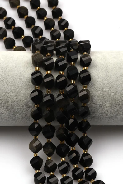 Golden Obsidyen Doğal Taş Dizi 8 x 9 mm Burgu Kesim