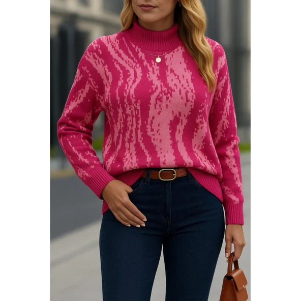 Lucky Life Kadın Uzun Kollu Balıkçı Yaka çok Renkli Triko Bluz - 3