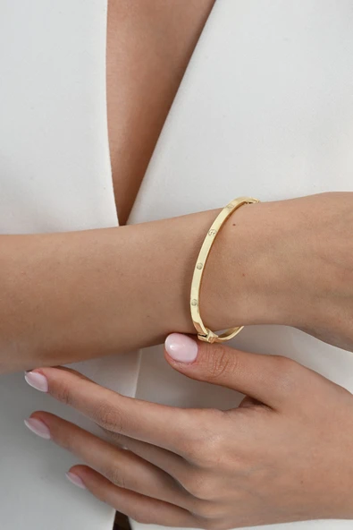 925 ayar Gümüş altın yaldızlı çivi deseni bilezik SGTL13039GOLD ürün görseli