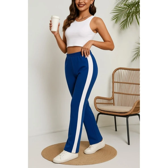 Lucky Life Lucky Life Kadın Yüksek Bel Yan şerit Detaylı Yırtmaçlı Viskon Iki Iplik Pantolon - 2