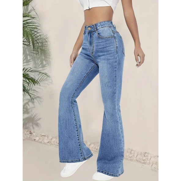 Lucky Life Lucky Life Kadın Yüksek Bel İspanyol Paça Kot Pantolon - 2