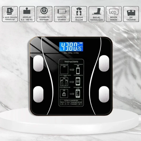 BUFFER® Dijital Baskül Yağ Ölçer Fonksiyonlu Akıllı Baskül Bluetooth Bağlantılı Tartı - Resim 5