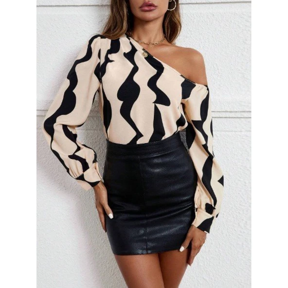 Lucky Life Kadın Tek Omuzdan Açık Uzun Kollu Modal Bluz