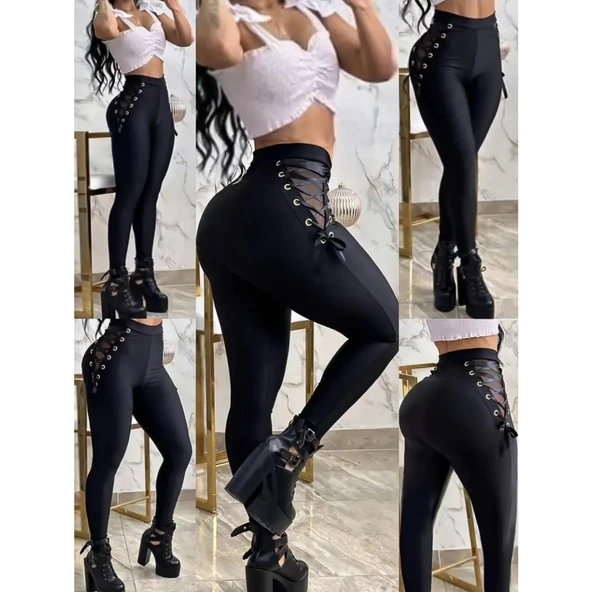 Lucky Life Kadın Yüksek Bel çapraz Bağcıklı Tül Detaylı Dalgıç Tayt - 2