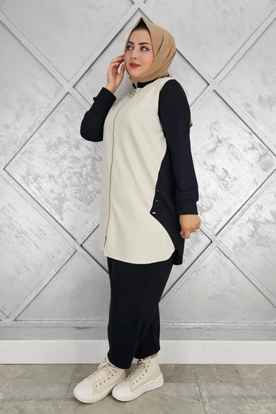 KADIN FERMUARLI DÜĞME DETAYLI TESETTÜR TAKIM - Resim 4