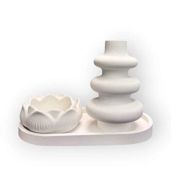 Dalga Formlu Vazo ve Lotus Mumluk Seti ürün görseli 1