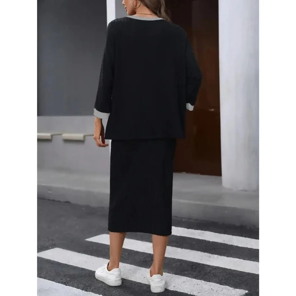 Lucky Life Lucky Life Kadın Uzun Kollu Yakası Açık şardonlu Kaşkorse Bluz Ve Eteği Bağcıklı Ikili Takım - 3