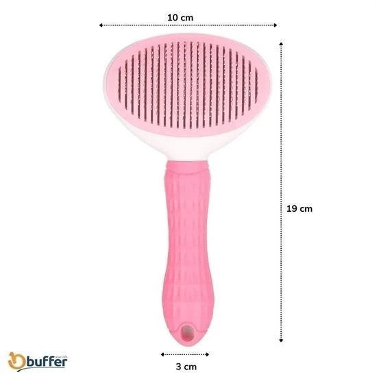 BUFFER® Kedi Köpek Tüy Toplayıcı Kendini Temizleyebilen Ergonomik Saplı Evcil Hayvan Tarağı Pembe - 5