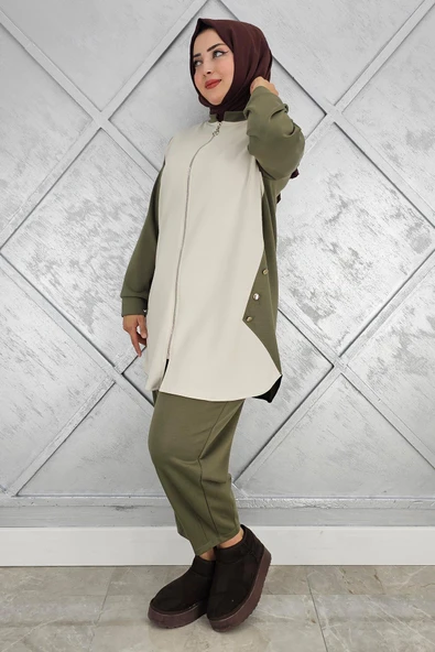 KADIN FERMUARLI DÜĞME DETAYLI TESETTÜR TAKIM - Resim 2