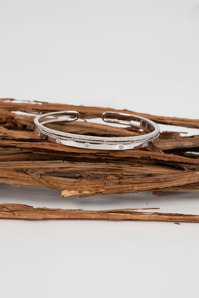 925 ayar gümüş rodyumlu zirkon taşlı özel kilit  tasarım bilezik SGTL13041RODAJ - Resim 3