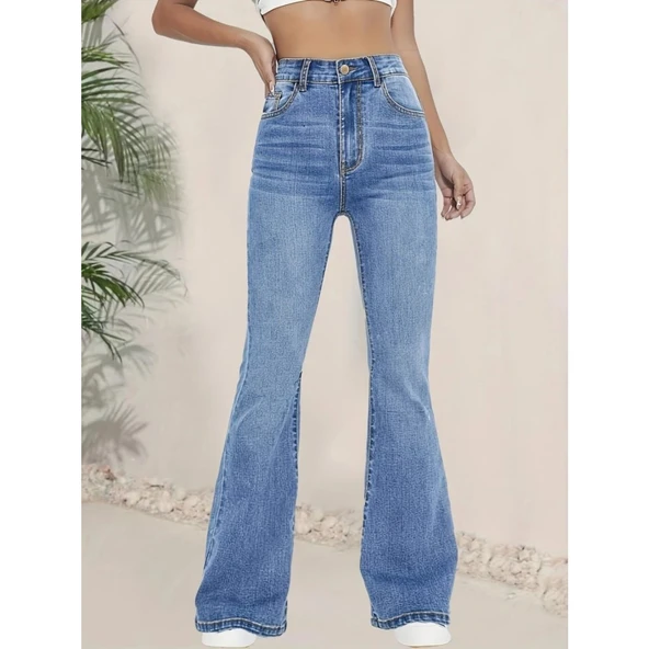 Lucky Life Lucky Life Kadın Yüksek Bel İspanyol Paça Kot Pantolon - 4