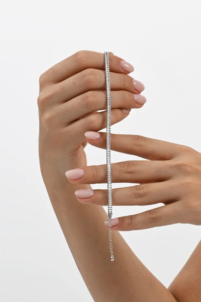 Gümüş rodyumlu baget kesim zirkon sıra taşlı su yolu modeli gümüş bileklik  SGTL13051RODAJ ürün görseli