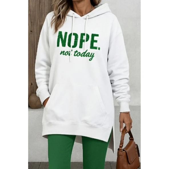 Lucky Life Kadın Uzun Kollu Kapşonlu Bağcıklı Viskon Iki Iplik Sweat