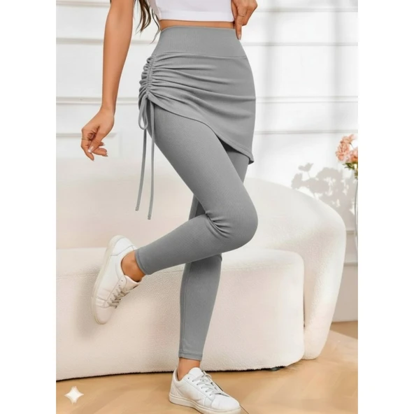 Lucky Life Lucky Life Kadın Yüksek Bel Yandan Büzgülü Alttan Uzun Kaşkorse Tayt Etek - 3