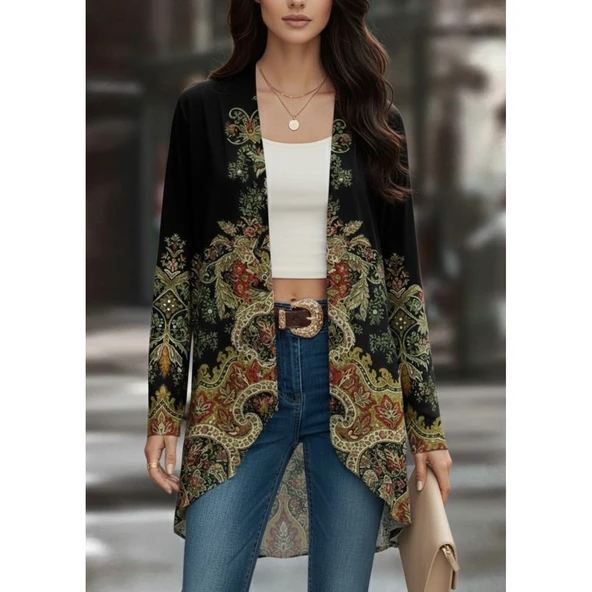 Lucky Life Kadın Uzun Kollu önü Açık Desenli şardonlu Dalgıç Ceket - 3