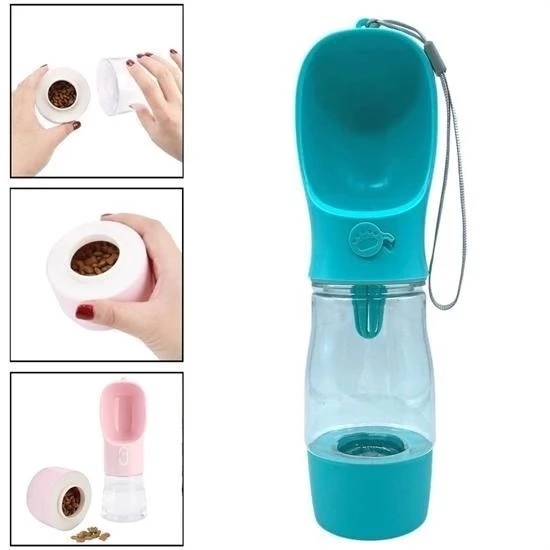 BUFFER® Taşınabilir Mama Hazneli Evcil Hayvan Suluğu Seyahat Kabı Kilitlenebilen Su Sızdırmaz 380ML - Resim 5