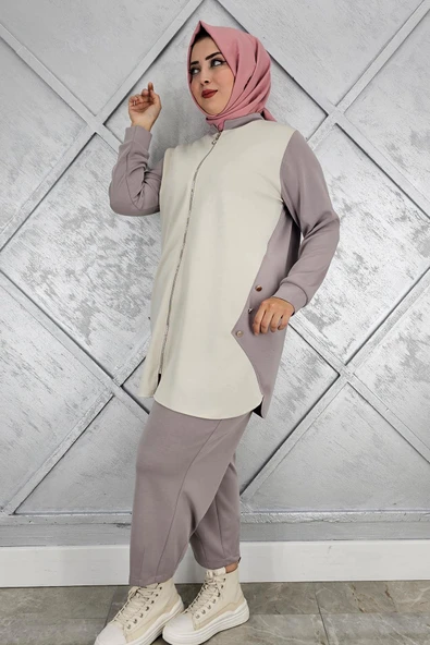 KADIN FERMUARLI DÜĞME DETAYLI TESETTÜR TAKIM - Resim 5