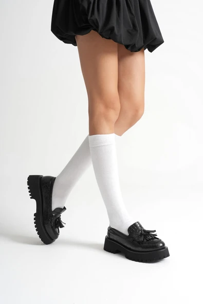 Anim Kadın Günlük Siyah Kroko Baskılı Loafer Ayakkabı - 4