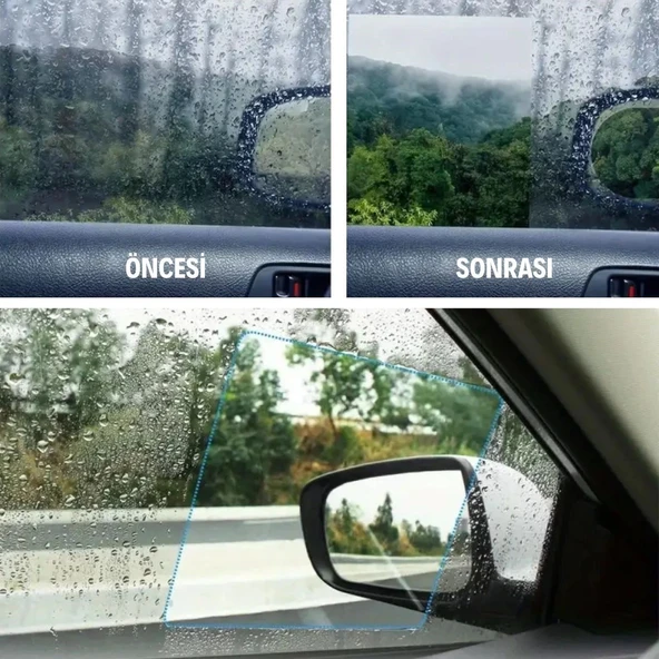 BUFFER® 4 Parça Yan Aynalar ve Yan Camlar İçin Araç Ayna Yağmur Kaydırıcı ve Cam Buğu Önleyici Film Seti - Resim 6