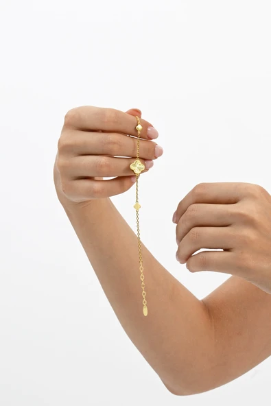 925 ayar gümüş altın yaldızlı lazer işlemeli sonsuz şans yonca bileklik SGTL13064GOLD - Resim 2