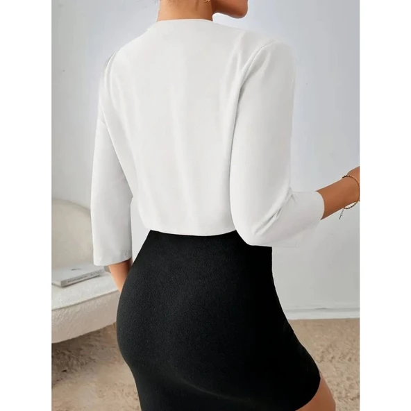 Lucky Life Lucky Life Kadın Truvakar Kol önü Açık Kısa Ithal Krep Ceket - 4