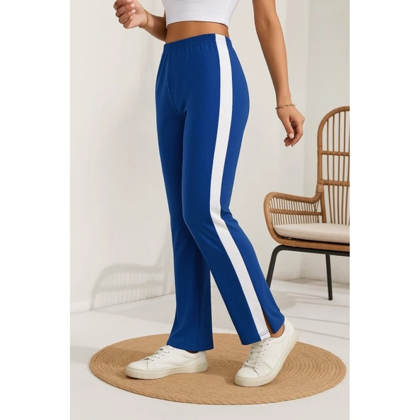 Lucky Life Lucky Life Kadın Yüksek Bel Yan şerit Detaylı Yırtmaçlı Viskon Iki Iplik Pantolon