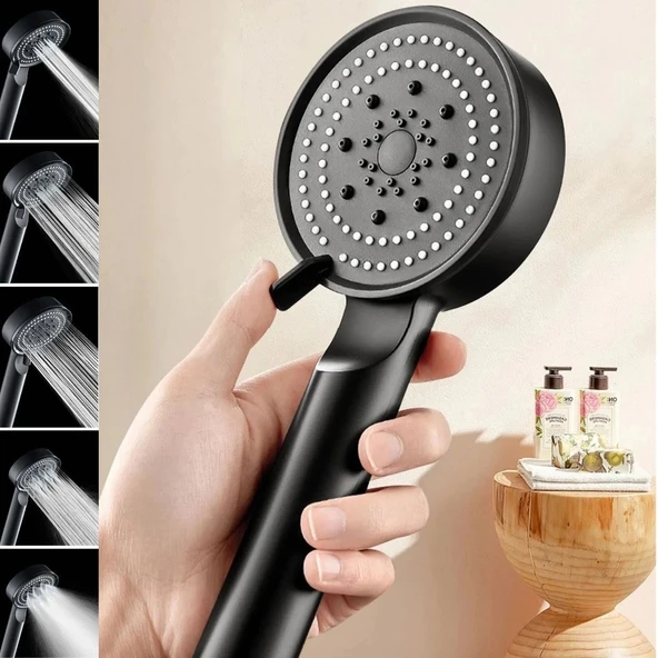 BUFFER® 5 Fonksiyonlu Yüksek Basınçlı Ayarlanabilir Siyah Duş Başlığı ürün görseli 1