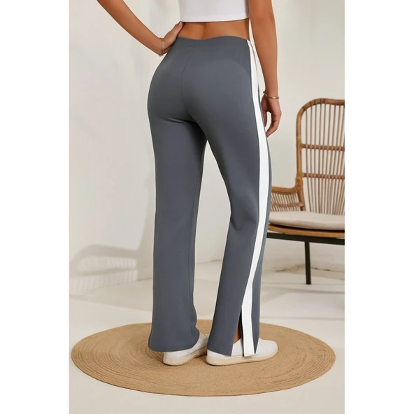 Lucky Life Lucky Life Kadın Yüksek Bel Yan şerit Detaylı Yırtmaçlı Viskon Iki Iplik Pantolon - 3