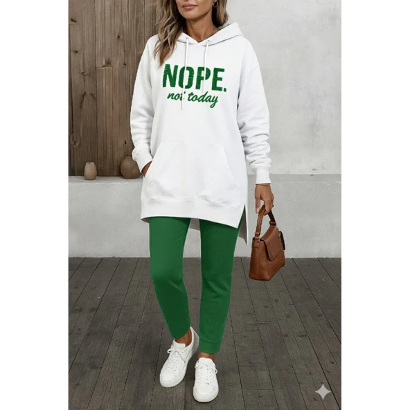 Lucky Life Kadın Uzun Kollu Kapşonlu Bağcıklı Viskon Iki Iplik Sweat - 2