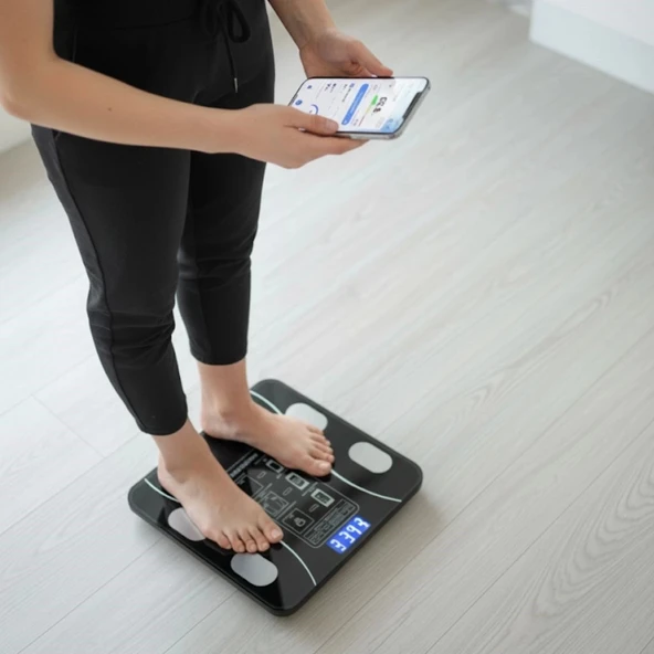 BUFFER® Dijital Baskül Yağ Ölçer Fonksiyonlu Akıllı Baskül Bluetooth Bağlantılı Tartı - Resim 2