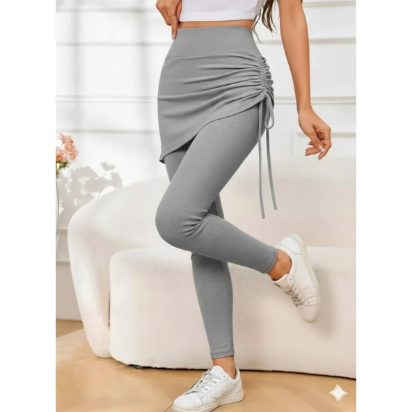 Lucky Life Lucky Life Kadın Yüksek Bel Yandan Büzgülü Alttan Uzun Kaşkorse Tayt Etek - 2