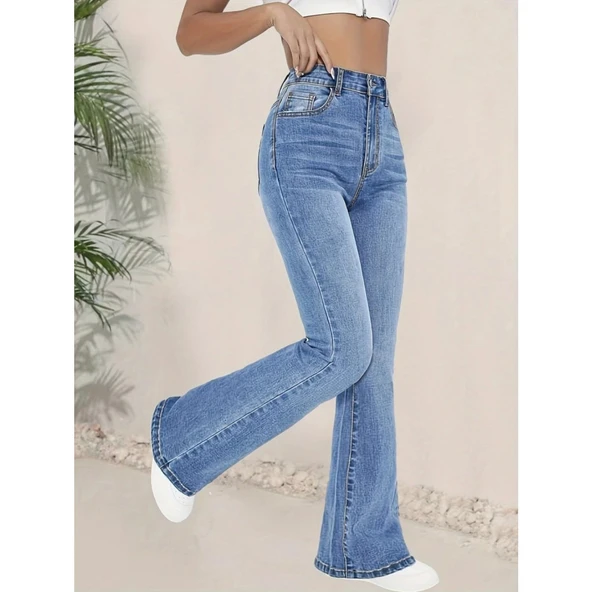 Lucky Life Lucky Life Kadın Yüksek Bel İspanyol Paça Kot Pantolon - 3