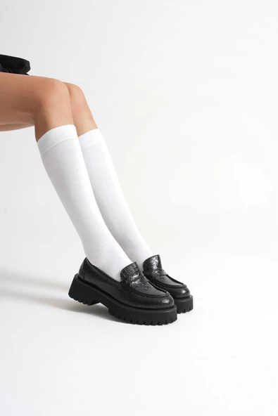 Rion Kadın Günlük Siyah Kroko Loafer Ayakkabı - 4