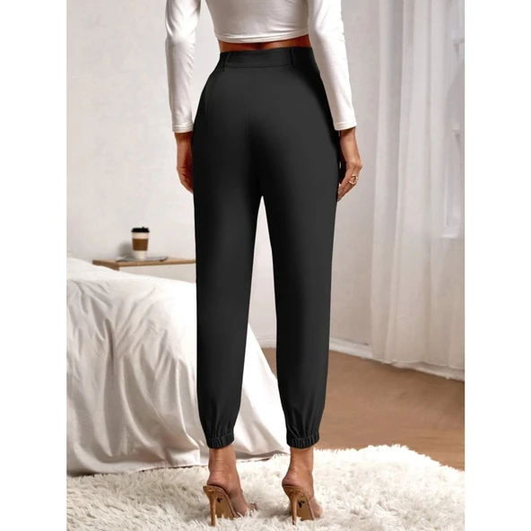 Lucky Life Lucky Life Kadın Yüksek Bel Cepli Paçası Lastikli Ithal Krep Pantolon - 4