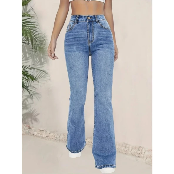 Lucky Life Lucky Life Kadın Yüksek Bel İspanyol Paça Kot Pantolon - 5