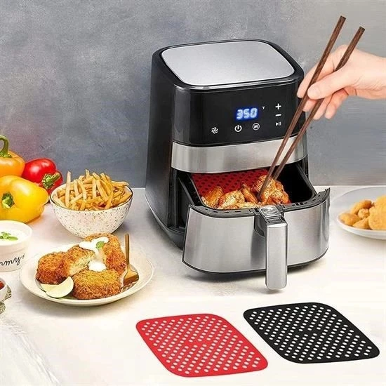 BUFFER® Renkli Isıya Dayanıklı Yıkanılabilir Silikon Fırın Ve Airfryer Kare Pişirme Matı 21,5 Cm - Resim 4