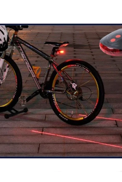 Bisiklet Arka Stop Lambası Lazer Şeritli Led Işık Pilli 7 Fonksiyon 5 LED - Resim 4