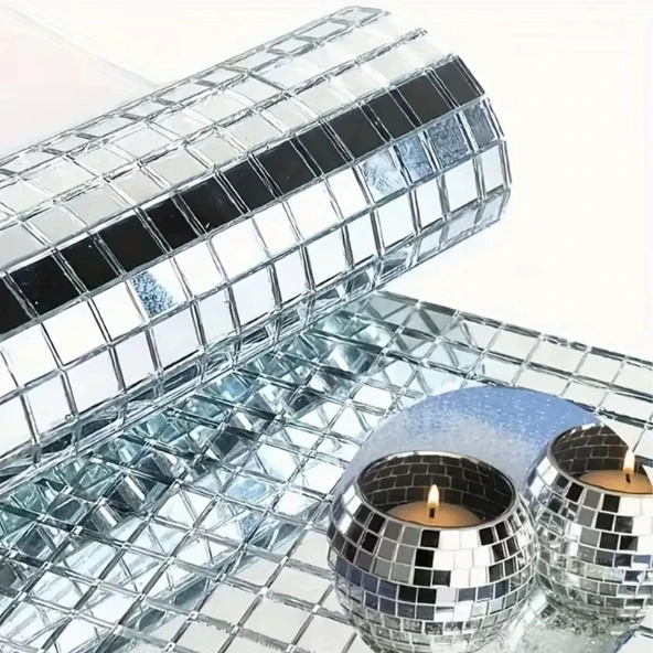 BUFFER® Kare Silver Cam Mozaik Fayans Çıkartmaları El İşi Kare Cam Fayans Kendinden Yapışkanlı Aynalı Dekor Panel 30x30 ürün görseli 1